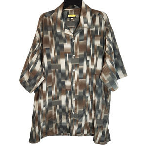 Mench Platinum 3XL Mens Shirt Short Sleeve Button Down Geometrical Green/Brown‎